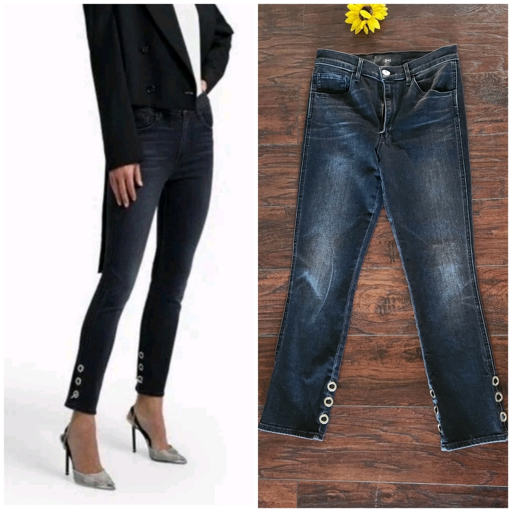 3x1 Women's Black Bijou Embellished Faded high rise Stirrup Jeans